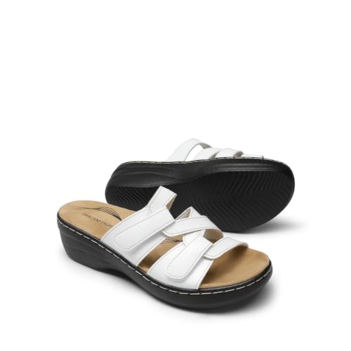 Image of DREAM PAIRS Women Arch Support Slide Sandals Adjustable Straps Slip On Wedge Sandals Casual Comfort Lightweight Flat Slides