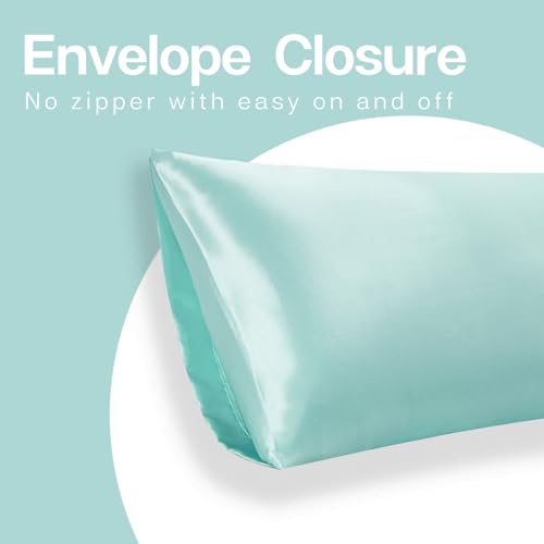 Image of MR&HM Satin Body Pillow Cover, Soft and Breathable Body Pillow Case with Envelope Closure, Cooling and Silky Long Pillowcase for Hair and Skin,Grey (20x54, Turquoise)