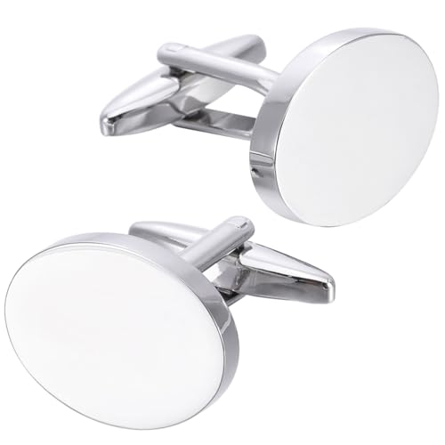 Mancuernillas ovaladas plateadas clásicas para hombre y mujer miniatura 1