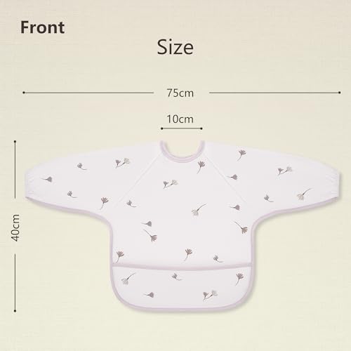 Image of Susurration Baby Long Sleeve Bib Waterproof Sleeved Bib Smock for Baby | 2 Pack Baby Reusable Feeding bibs, 6-36 Months Baby Feeding Essentials - Pink Flower
