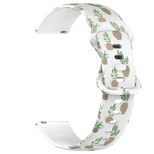 Compatible with Garmin Forerunner 245/245 Music, Forerunner 645/645 Music, Forerunner 55, 20 mm Replacement Sport Watch Band (Flower Plants) Silicone Soft Strap Bracelet