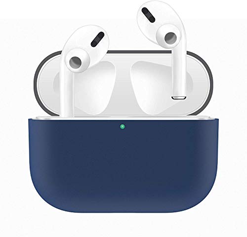 Case for AirPods Pro Case (2019), Visible Front LED, Supports Wireless Charging, Silicone Exterior, Shock & Scratch-Absorbing Protective Cover (Grey+Blue)