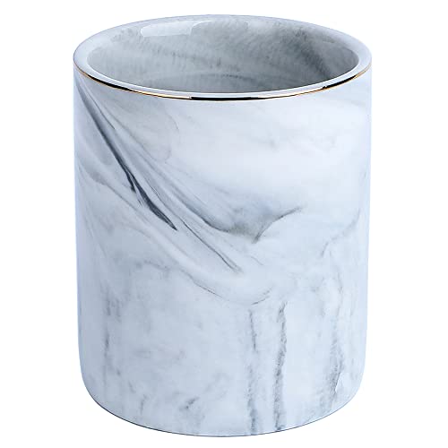 YOSCO Pot à crayons rond en céramique pour enfants - Motif marbre - Gris Cover