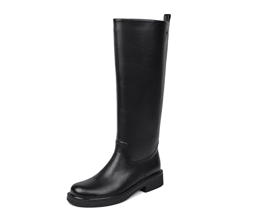Image of Womens Knee High Chelsea Boots - Round Toe Chunky Low Heel Tall Riding Boots with Inside Zipper, Comfortable Dressy Fashion Long Boots for Daily Work & Casual