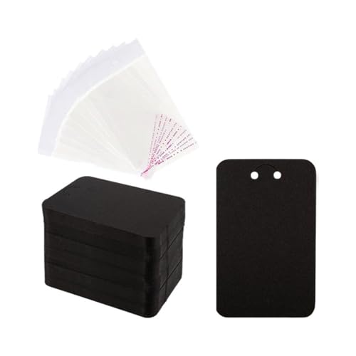 dijiusidy Présentoirs élégants pour porte-clés et boucles d'oreilles, sachets auto-scellants, emballages pour bijoux, lot de 100 supports légers, Noir, 17...