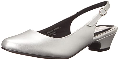 Angel Steps Women's Adult Delia Pumps Dress Shoes Low Heel Slingback Silver 8 Medium US Women