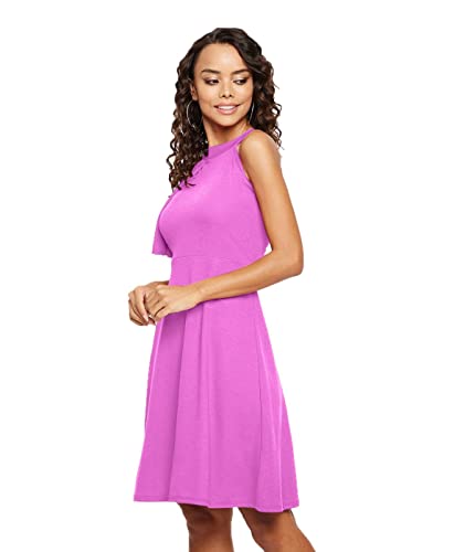 Image of Uptownie Lite Women's Stretchable Solid Fit & Flare Skater High Neck Knee-Length Dress