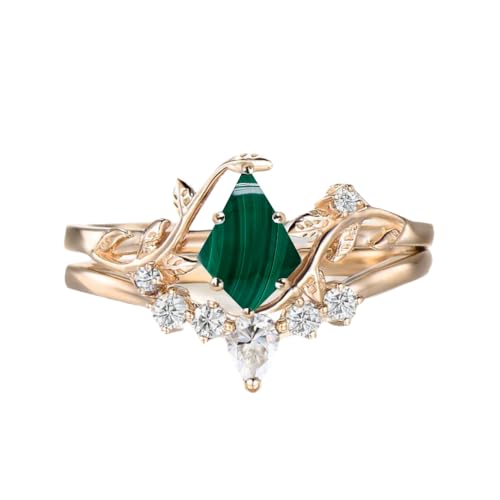 10K 14K 18K Solid Gold Unique Kite Shaped Gemstone Engagement Ring for Women Leaf Art Deco Ring Set Gemstone Bridal Wedding Ring Set Wedding Band Anniversary Promise Rings