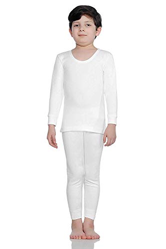 Image of Bodycare Insider Kid's Solid Poly Cotton Thermal Top and Bottom Set (Off White, 5-6 Years)