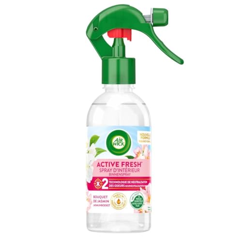 Air Wick Spray Neutralizador de olores con aceites esenciales, aroma rocío de la mañana y jazmín blanco