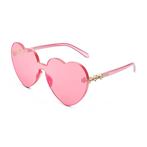 FEISEDY Women Rimless Heart Shaped Sunglasses Oversized One Piece Colored Love Glasses B29673