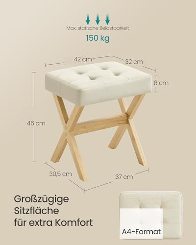 SONGMICS Schminkhocker, Hocker gepolstert, Sitzhocker, Beine aus Holz, Fußhocker, für Schlafzimmer, Ankleidezimmer oder Flur, 32 x 42 x 46 cm, sandbeige-naturfarben LSF006LF02