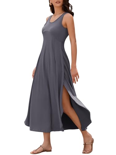 Image of ZAFUL U Neck Backless Split Flowy Maxi Casual Tank Dress