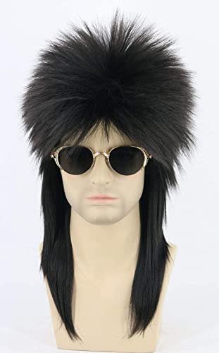LeMarnia Unisex Adult 80s Mullet Wig Black Halloween Costume Fancy Party Wig, 23.25 inches - Image 2