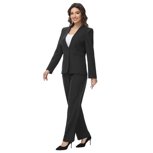 Lamgool Womens Pant Suit 2 Pieces Business Casual Outfits Lady's Blazer Jacket and Pants Set for Work4
