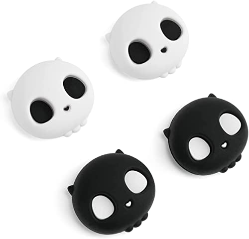 GeekShare Joycon Lot de 4 Coques en Silicone Halloween compatibles avec Switch, OLED, Switch Lite, Skull (Noir et Blanc)