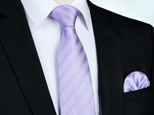 Image of Enlision Mens Ties Stripe Tie and Pocket Square Set Classic Formal Woven Neckties Handkerchief Cufflinks Wedding