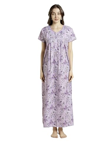 Image of 9shines Label Stylish Chikankari Cotton Nighty Maxi for Women | Full Length Nightgown | Nightdress with Pocket | Embroidery Nighty | Soft Comfortable Cotton Nightwear (1545)
