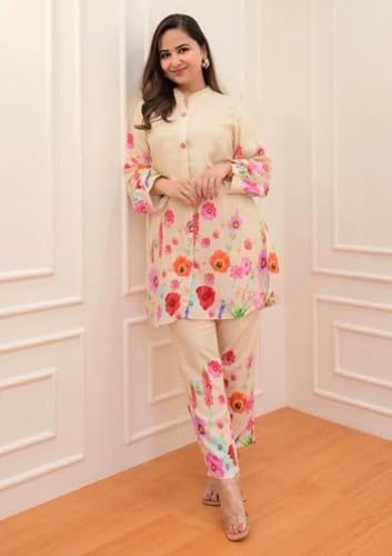 Image of DHRUVI TRENDZ Co Ord Set for Women Stylish | Ethnic Kurta Sets for Woman | Traditional Short Kurti for Women | Daily Comfortable Outfit for Office & Ethnic Set | 3 /4 Sleeve Kurti with Pant