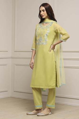 Image of BIBA Women Art Silk A-Line Kurta Regular Pant Suit Set