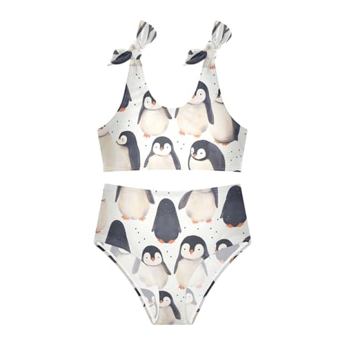 Cute Penguin Babies Pattern Girl Two Piece Kids Bikini Set Beach Swimsuit Swimwear Cute Shoulder Strap3