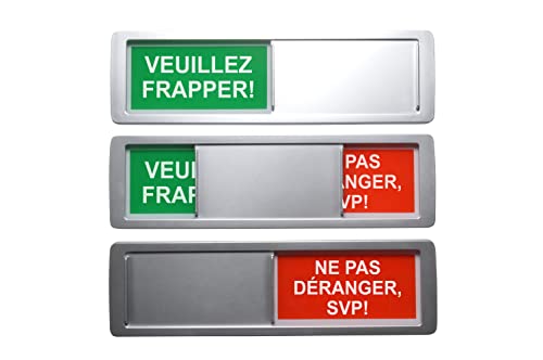 Panneau coulissant LIBRE/OCCUPÉ "VEUILLEZ FRAPPER/NE PAS DÉRANGER SVP" 17,5x5cm - Avec support magnétique & 2 autocollants de la célèbre marque 3M pour les surfaces non métalliques (1)