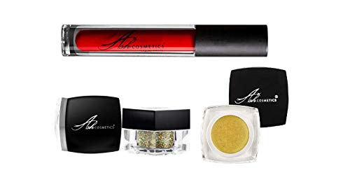 ash cosmeticsMakeup Set Vegan Red Matte Finish Liquid Lipstick Non Dry Contouring Pigmented 3D Glitter Shimmering Eyeshadow Elegant Beauty Kit Skin Care Long Lasting Flawless Women's Gift Box 3 Pcs