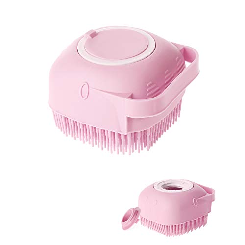Soft Silicone Bath Body Brush with Soap Dispenser,Reusable Exfloliating Body Scrubber for Gentle Skin Massage Exfoliation (Pink)