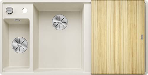 BLANCO AXIA III 6 S-F | SILGRANIT softweiß | Einbauart: Flächenbündig | Hauptbecken links | mit Holzschneidbrett | 60er Unterschrank | Großes Becken | Reinigungsfreundliche Öberfläche