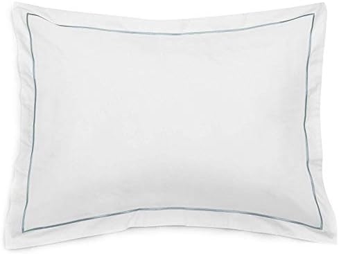 Hospitality Grade Ultra Comfort 400 Thread Count Cotton 2 Piece Pillow Sham Set Standard Size White with Light Blue Border