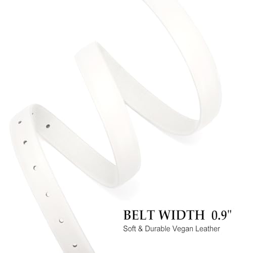 XZQTIVE Women Leather Belt for Jeans Pants Dresses Fashion Ladies Skinny Leather Belt with Silver Buckle,White4
