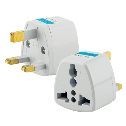 Ocko 3 Prong Pin Plug (Type G Adapter) | UK to Universal Computer Conversion Outlet Plug Adapter | Travel Companion for International Devices, Australia/New Zealand/China, UK (Pack of 2, White)