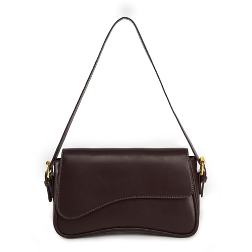 Bolsa de ombro feminina clutch bolsa de mão de couro PU com 2 alças removíveis e bolsas transversais com fecho de zíper, Cor A-café