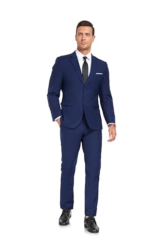 Mens Suits Slim Fit 2 Piece Solid Blazer Pants Business Suit Prom Wedding Jacket Pants Set (Color Refers to Picture Color)
