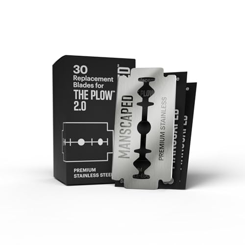 MANSCAPED The Plow 2.0 Razor Blade Refill 30 Pack Premium Stainless Steel Double-Edge Replacement Blades Sharp & Durable Design for Smooth Irritation-Reducing Face Shaving
