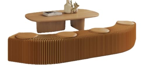 Damika 紙製 アコーディオン 折りたたみ クラフト紙製 折りたたみ式紙製 紙製ソファ 伸縮式 持ち運び可能 手作り紙 リラックスできるフットスツール 屋内ベンチ ベンチ 各種サイズ? (高さ50cm 幅30cm + レザークッション3個 + 長さ1.