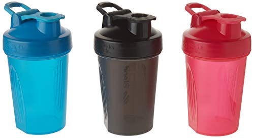BlenderBottle 20oz Classic Loop Top Shaker Bottle 3-Pack, Full Color (Blue/Black/Red) - No