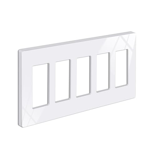 BESTTEN 5-Gang Screwless Wall Plate Decorator Outlet Cover Decorative Switch Plate USWP6 Gloss Snow White Series Decor Face Plate H4.69 x W10.18 ETL Listed