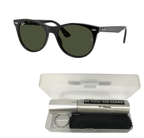 Ray-Ban RB2185 Sunglasses Bundle: RB 2185 WAYFARER II 901/31 Wayfarer Ii Black G-15 Green and Eyewear Cleaning Kit2