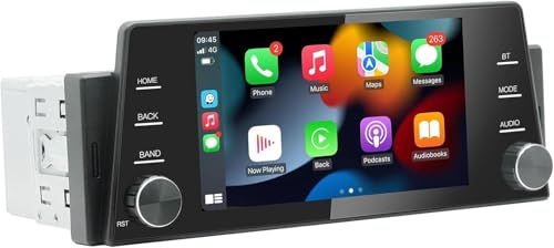 Single Din �J�[���W�I ���C�����X CarPlay ���C�����X Android Auto 5�C���` �^�b�`�X�N���[�� �J�[�X�e���I�w�b�h���j�b�g �~���[�����N�t�� GPS�i�r�Q�[�V���� Type C USB FM Bluetooth/SWC