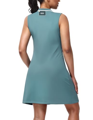 Image of MIER Golf Dresses for Women V Neck Sleeveless Dress with Zip Pocket | For Tennis Pickleball Travel Casual, Soft Breathable, 4-Way Stretch Light Flowy, Ribbed Collar, Reflective Logo, Wrinkle Free