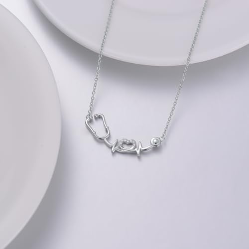 Diamond Stethoscope Necklace for Women 925 Sterling Silver Stethoscope Heartbeat Necklace Medical Jewelry Graduation Gifts for Nurse Doctor Medical Student3