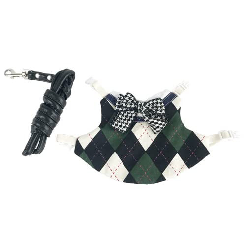 Image of Rabbit Harness and Leash for Walking Escape Proof - Cute Preppy Style Mesh Breathable Bunny Vest Harness Outdoor Training - Also Suit for Ferret Kittn Puppy Small Animals (Forest Green bow,Small)