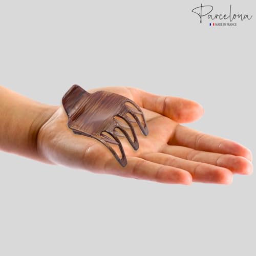 Pinzas de cabello Parcelona French Paw Wide Side Slide Yoga Jaw, fuerte agarre, antideslizantes para mujeres, color marrón con vetas, hechas en Francia miniatura 5