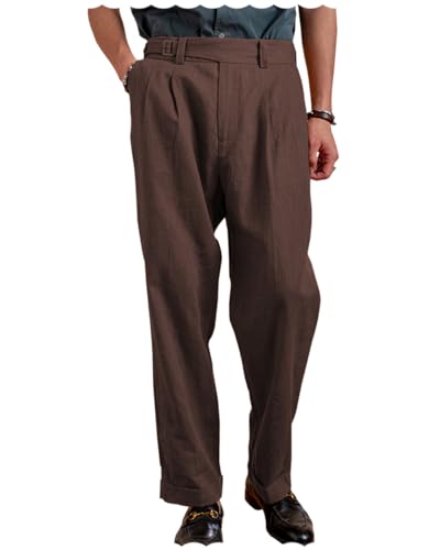 Men's Casual Linen Cotton Pants Vintage Lightweight Vacation Beach Pants Loose Fit Trousers