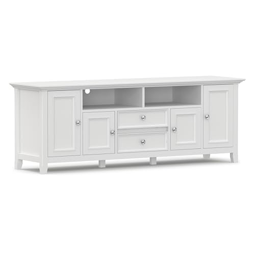 Image of SIMPLIHOME Amherst 72 inch Wide Solid Wood TV Stand in White