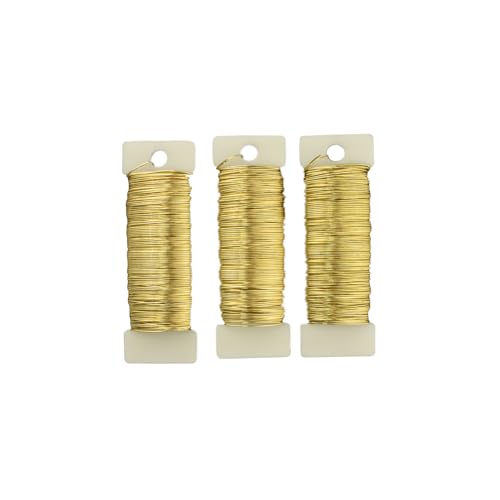 HAHIYO 22Gauge Golden 3Roll Total 115Yards(345Feet) Metal Floral Wire Flexible Paddle Wire for Crafts Christmas Wreaths Tree Flower Arrangement Bouquet Wrapping Wedding DIY