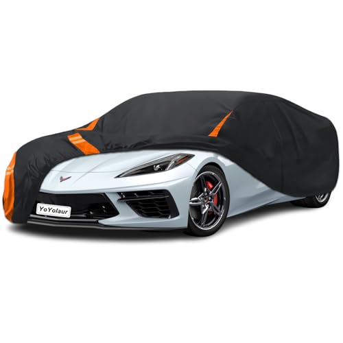 YoYolaur 10-Layer for Chevy Corvette C8 Car Cover Waterproof All Weather for Automobiles Outdoor Full Exterior Covers Soft Cotton Lining with Door Zipper Fit for Corvette C8 2020-2025