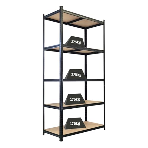 PROREGAL Étagère Robuste Giant Ragnar HxLxP 200x100x50 cm 5 Niveaux de Panneaux MDF Charge maximale 175 kg Noir
