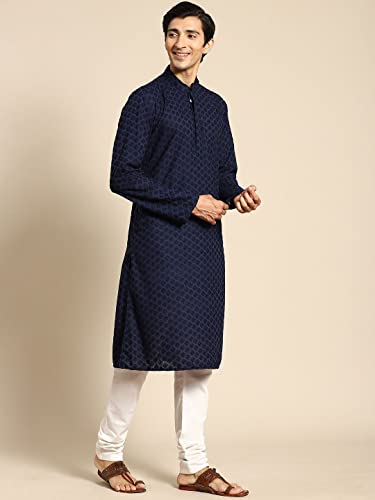 Image of Rajubhai Hargovindas Men Pure Cotton Chikankari Embroidered Straight Kurta